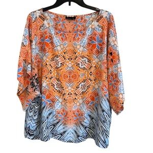 Nue Options Multicolor Geometric Print Women's‎ Short Sleeve Blouse Size XL